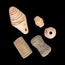 Authentic Set of 5 Egyptian Faience Beads, Ancient Art, Blue Green Bead Lot Gift