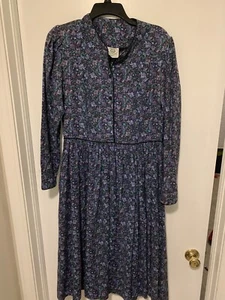 Vintage Laura Ashley Prairie Midi Dress '80s Size 12 Cottage Core Cotton/Wool - Picture 1 of 3