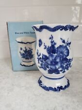 Blue White Tumbler Porcelain Vintage 5" Flower