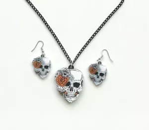 Orecchini + Collana Halloween Giorno della Morte Teschio Plastica SET - Foto 1 di 3