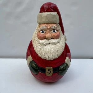 2 Sided Roly Poly Santa Figurine 5.5" Carved Wood Look Signed Christmas Holiday - Imagen 1 de 11