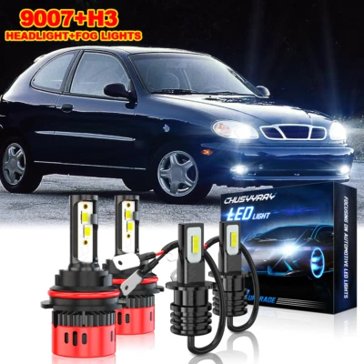 For Daewoo Lanos 1999-2002 6000K LED Headlight High Low + Fog Lights Bulbs Combo - Image 1 of 4