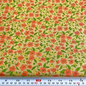Vintage Neon Orange Yellow Green Florals on Ecru Cotton Fabric Remnant 17" x 43" - Picture 1 of 2