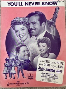 1943 You'll Never Know partituras Alice Faye de Gordon, Warren HELLO FRISCO - Imagen 1 de 5