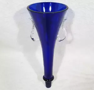 VASO VINTAGE FIORE EPERGNE VETRO BLU COBALTO 8" TROMBA BOCCIOLO - SENZA BASE VHTF - Foto 1 di 17