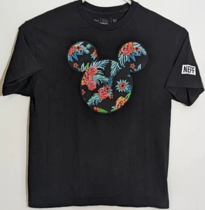 Disney X Neff Mickey Mouse Floral Pattern T-Shirt Short Sleeve Size XL Black - Picture 1 of 5