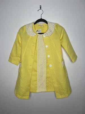 Vinatge 60s Girls Yellow Dress with Matching Jacket Outfit - Image 1 of 4