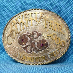Payette County Fair Champion Beef Trophy Belt Buckle Vtg 2000 Ratcliff   .CPA275 - Picture 1 of 11