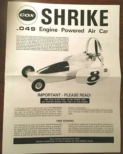 COX SHRIKE .049 ENGINE POWERED CAR OWNER'S MANUAL INSTRUCTIONS 049 - Picture 1 of 1