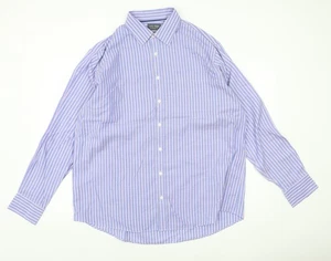 Marks and Spencer Men's Blue Striped Long Sleeve Regular Fit Shirt 17.5 - Picture 1 of 12