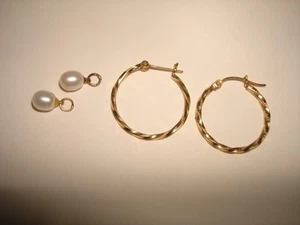 Vintage einzigartige gebrauchte Sammlerstück 14k Gelbgold Ohrhänger Perlen Creolen - Bild 1 von 5