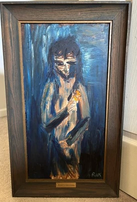 Pintura a óleo original assinada 1968 assustadora, macabra, misteriosa, assombrosa. Mary's Child - Imagem 1 de 4