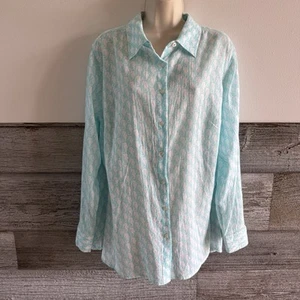 Talbots Aqua/White Seepferdchen leichtes Button Down Hemd Gr. 2X-petite (R1) - Bild 1 von 10