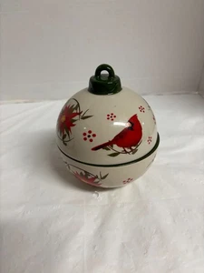 Temp-tations 8 oz Ornament Ball Shaped Candy/Trinket Dish Cardinal Floral Design - Picture 1 of 8