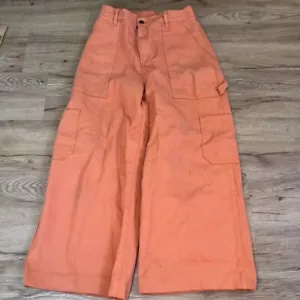 Lazy Oaf Orange Cargo Carpenter Pants Jeans Wide Leg Festival BOHO 26 Measured - Picture 1 of 9