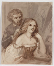 "The artist and his model" watercolor by a Polish artist / noble collection (m)