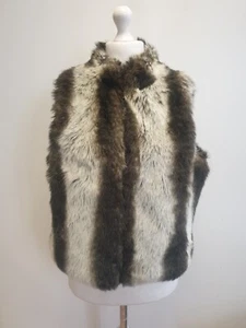 B815 WOMENS GEORGE BROWN WHITE SLEEVELESS FAUX FUR ZIPPED JACKET UK 12 L EU 40 - Picture 1 of 4