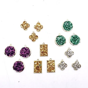 15 Stck. Druzy Harz Anhänger Charms Schmuckherstellung Fundstücke Lila Grün Silber Gold - Bild 1 von 11