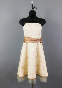 Morgan 4 Ever Women's Dress, Size 5/6, Ivory/Gold, Cotton/Polyester/Metallic - Picture 1 of 5