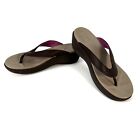 Crocs Women Size 9 Capri Brown Leather & Purple Thong Wedge Sandals Shoes