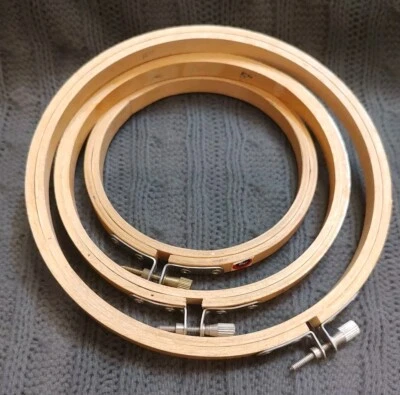 Vintage Lot Of Wooden Embroidery/Sewing Hoops 4", 5" & 6". Made In Taiwan - Image 1 of 4