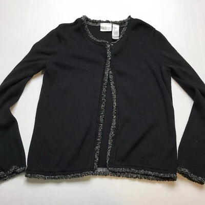 Cardigã Villager preto franja suéter tamanho PS fecho gancho olho A1363 - Imagem 1 de 3