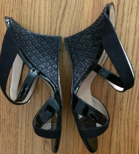 Manolo Blahnik Wedge Sandals Heels Black Varchi Sz39 -8.5 Dressy $795 Worn Once - Picture 1 of 6