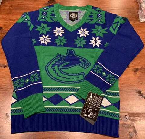 Vancouver Canucks NHL Women’s Holiday Sweater (NWT) GRN/BLE, Size Large $24.99 Cover