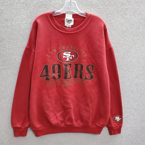 VINTAGE San Francisco 49ers Men Sweatshirt XL Red Team Logo Crew Neck Pullover Cover