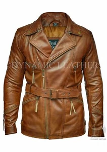 Mens Brown 3/4 Motorcycle Biker Long Cow Hide Leather Jacket - Picture 1 of 1