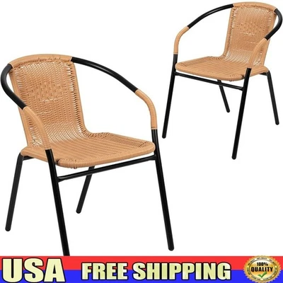 Versátil juego de 2 sillas apilables de ratán para uso en interiores y exteriores comedor comercial Foto 1 de 4