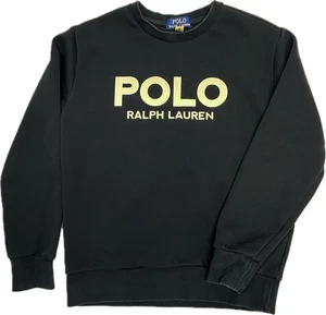 Polo Ralph Lauren Pullover Freizeitpullover einfarbig schwarz gold Spruch Jungen Med - Bild 1 von 16