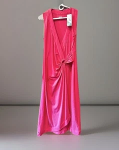 NWT Lands End Tencel Women's Large/P Coral Wrap Maxi Dress Deep V Neck Eco Soft - Picture 1 of 9