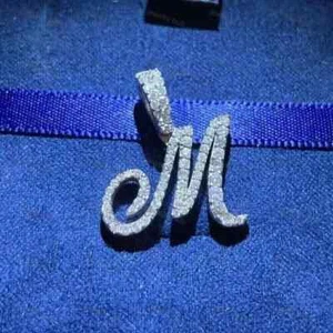 2 Ct Round Simulated Diamond Initial "M" Women's Necklace 14K White Gold Plated - Picture 1 of 3