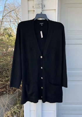NWT Talbots Cozy & Festive Black Jeweled Buttons V-Neck Long Cardigan Pockets 2X - Image 1 of 4