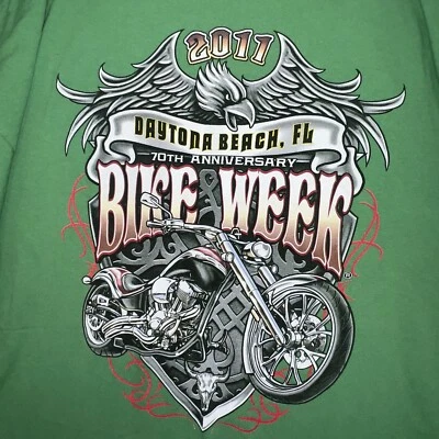 Велосипед недели футболка мужская 3XL зеленый '11 Daytona Beach Florida мотоцикла 2 стороны футболка - Изображение 1 из 4