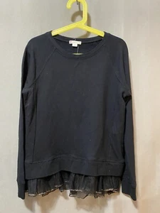 NWOT J. Crew crewcuts Girls Long Sleeve Sequin Tulle Trim Sweatshirt SZ 10 Black - Picture 1 of 12