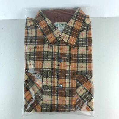 Haband Button Up Flannel Yellow Brown Plaid Long Sleeve Style 125 Small Q25 - Image 1 of 4
