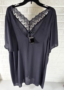 Torrid Georgette Lace Trim V-Neck Gray Blouse NWT Plus Size 3X 22-24 NWT - Picture 1 of 8