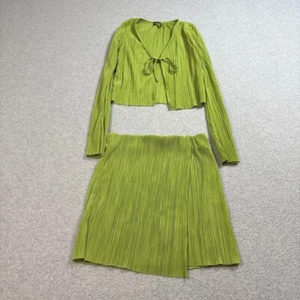 Bershka Set Women XS Green Skirt Cardigan Plisse Tie Festival Club Retro Y2K - Picture 1 of 14