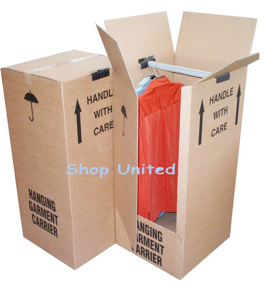 3 x STRONG EXTRA LARGE WARDROBE REMOVAL MOVING CARTONS BOXES WITH HANGING RAILS - Image 1 of 1