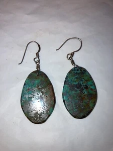 Turquoise 925 Silver Slab Earrings Native American - Picture 1 of 4