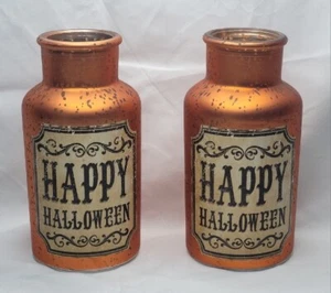 Halloween Set Of 2 Glass Potion Bottles Orange 9” Party Decor - Picture 1 of 7