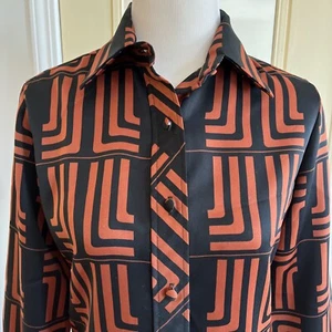 Vintage LANVIN Paris Designer Damen-Bluse mit Knopfleiste vorne Gr. 8 Logo Patrn - Bild 1 von 21