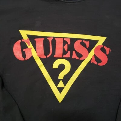 Vintage Guess Sweatshirt Mens One Size Black Made In USA Long Sleeve Lightweight - Image 1 of 4