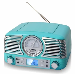 TechPlay QT62BT Bluetooth Mesa Estéreo CD AM FM Radio AUX Reloj Turquesa NUEVO - Imagen 1 de 10