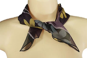 Women Fashion Mini Soft Fabric Scarf Purple Lavender Floral Print Urban Retro - Picture 1 of 11