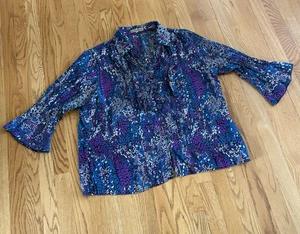 Notations halbtransparente Damen Bluse Gr. XL lila blau Punktemuster Fairygoth - Bild 1 von 7