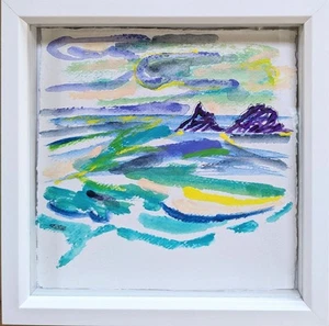 CAPE CORNWALL PRIEST COVE BRISONS SEASCAPE NIGEL WATERS FRAMED SIGNED PLEIN AIR - Picture 1 of 11