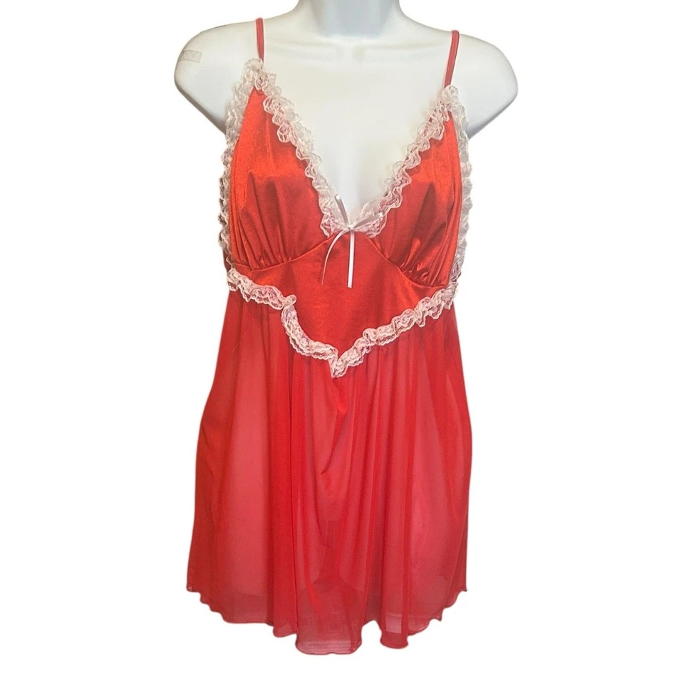 Lencería Babydoll de Encaje Y2K Escante para Mujer 3X Roja Transparente Coqueta Romántica Íntima Foto 1 de 4